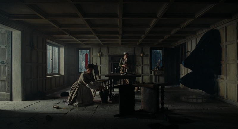 Interior de época iluminado con luz de ventana en Wuthering Heights 2026, fotografía de Linus Sandgren en Super 35