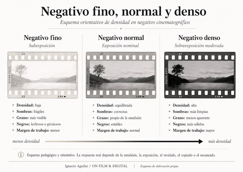 Esquema de densidad en negativo cinematográfico: negativo fino, negativo normal y negativo denso